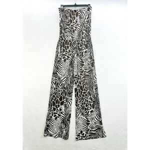 Bisou Bisou Jumpsuit 14 Wide Leg Brown Animal Print Stretchy Strapless‎ Tube Top